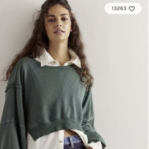 CURRENT! We The Free Camden Cropped Sweatshirt, New, XL, Green - Picture 3 of 7